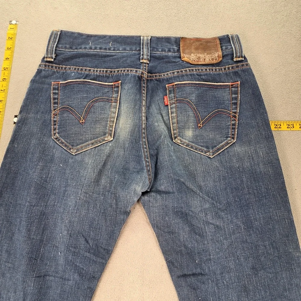 Levis Jeans Mens Selvedge Blue Med‎ Wash Straight Paint Splatter Fits 31x26